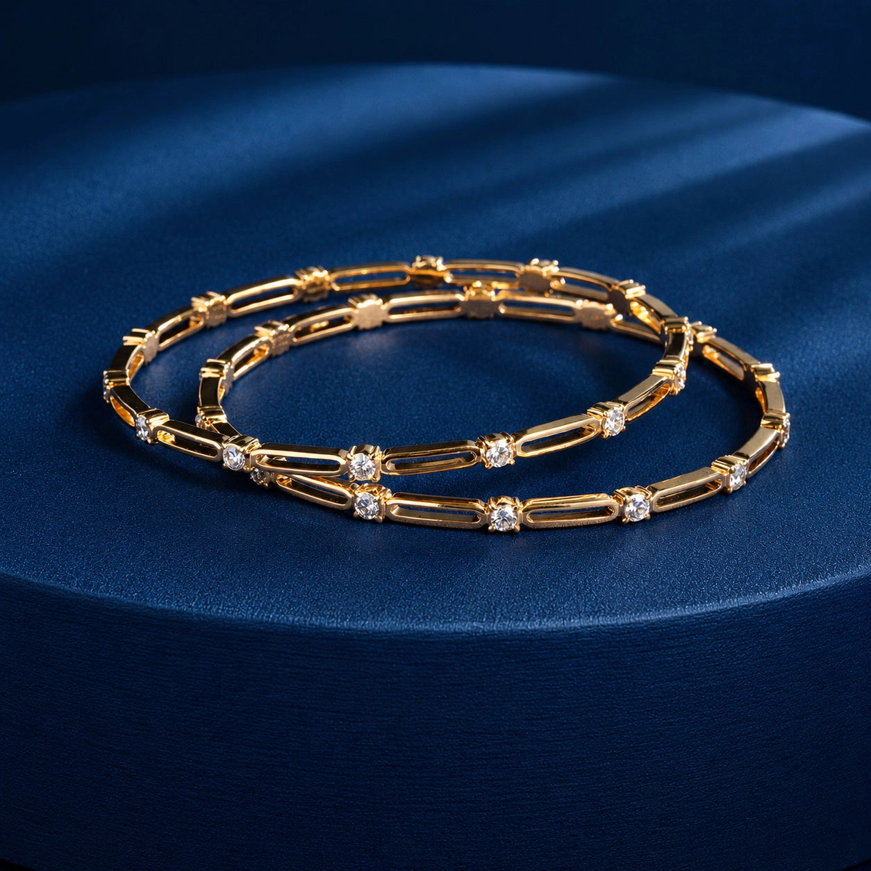 Elongated Link Diamond & Gold Bangle Set