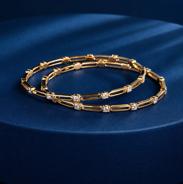 Elongated Link Diamond & Gold Bangle Set