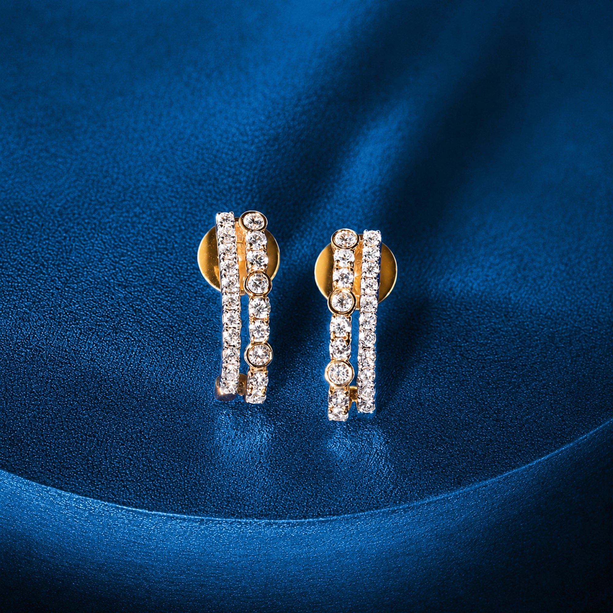 Triple Bar Bezel and Pavé Drop Earrings