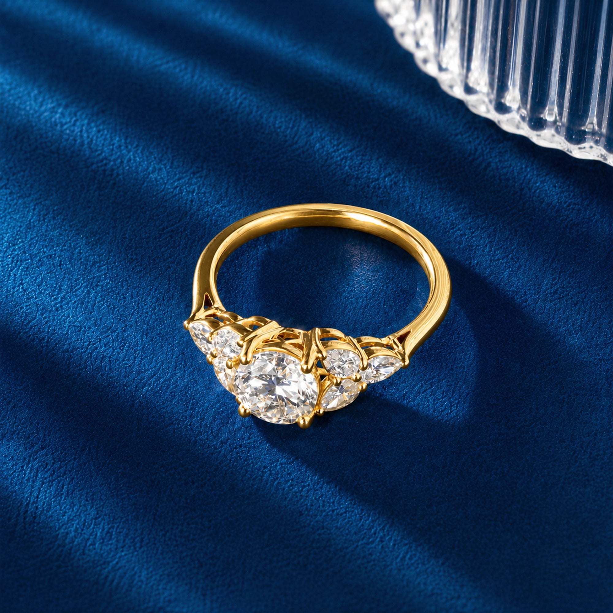 Round and Pear Cluster Ring, Yellow Gold
