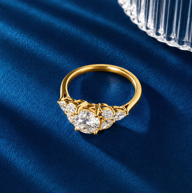 Round and Pear Cluster Ring, Yellow Gold