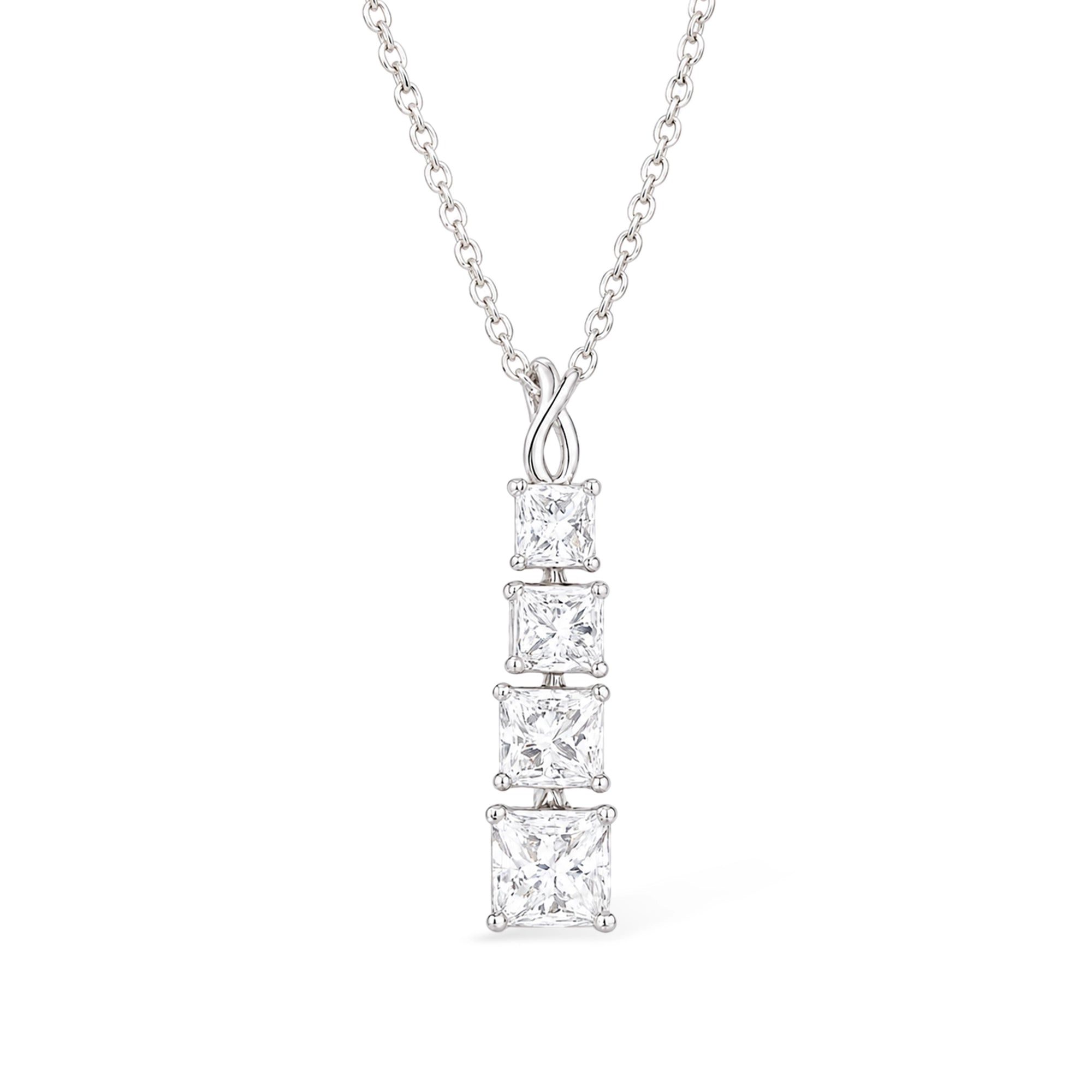 Princess Cut Three-Stone Vertical Drop Pendant Necklace