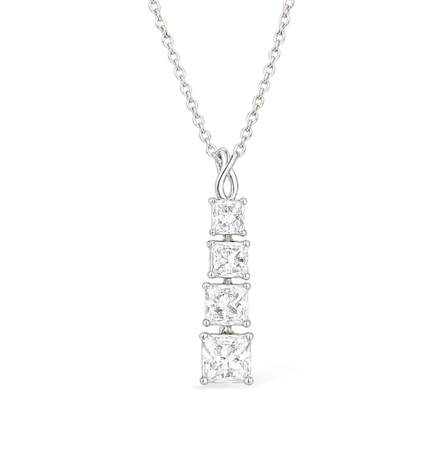 Princess Cut Three-Stone Vertical Drop Pendant Necklace