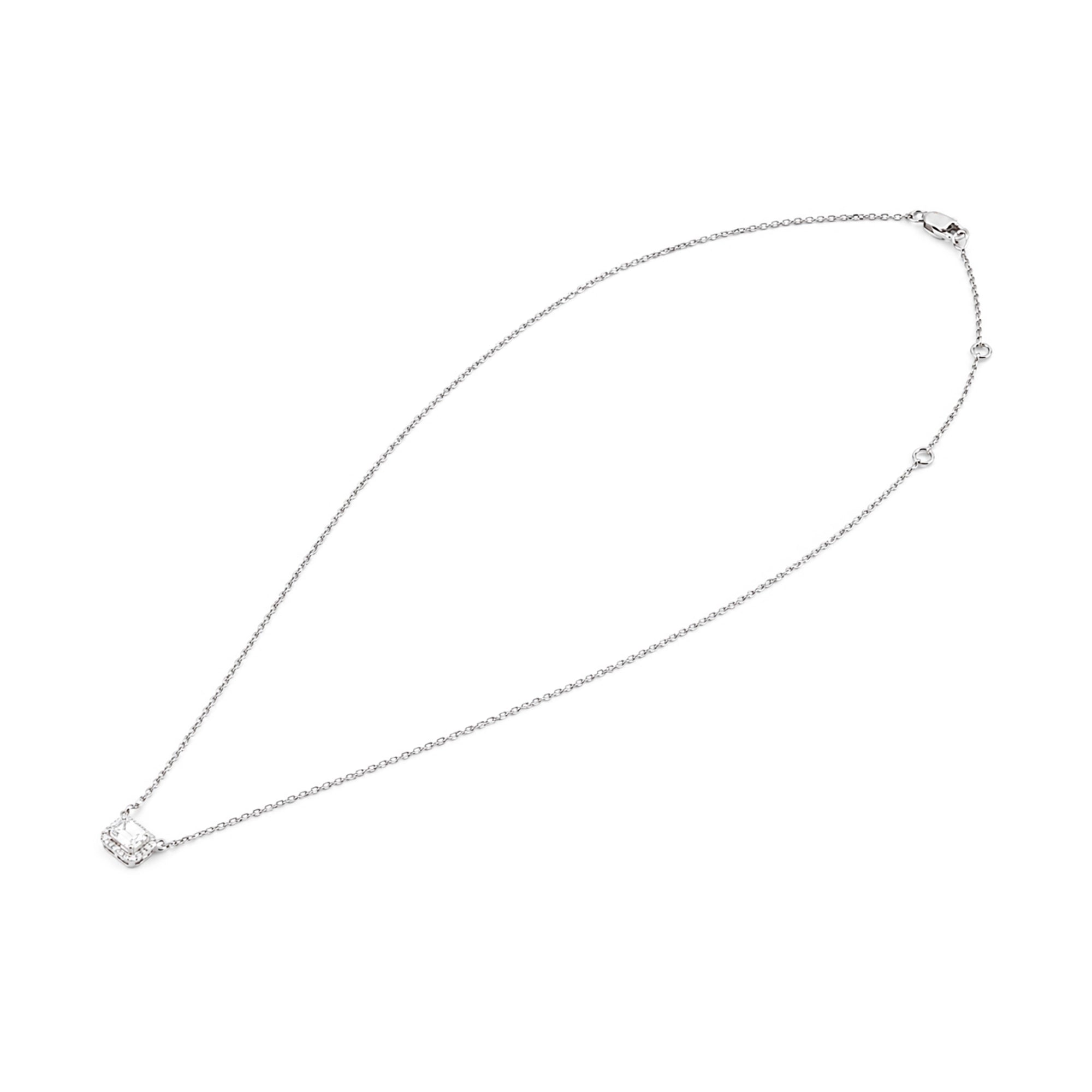 Emerald Cut Halo Pendant, White Gold