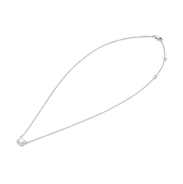 Emerald Cut Halo Pendant, White Gold