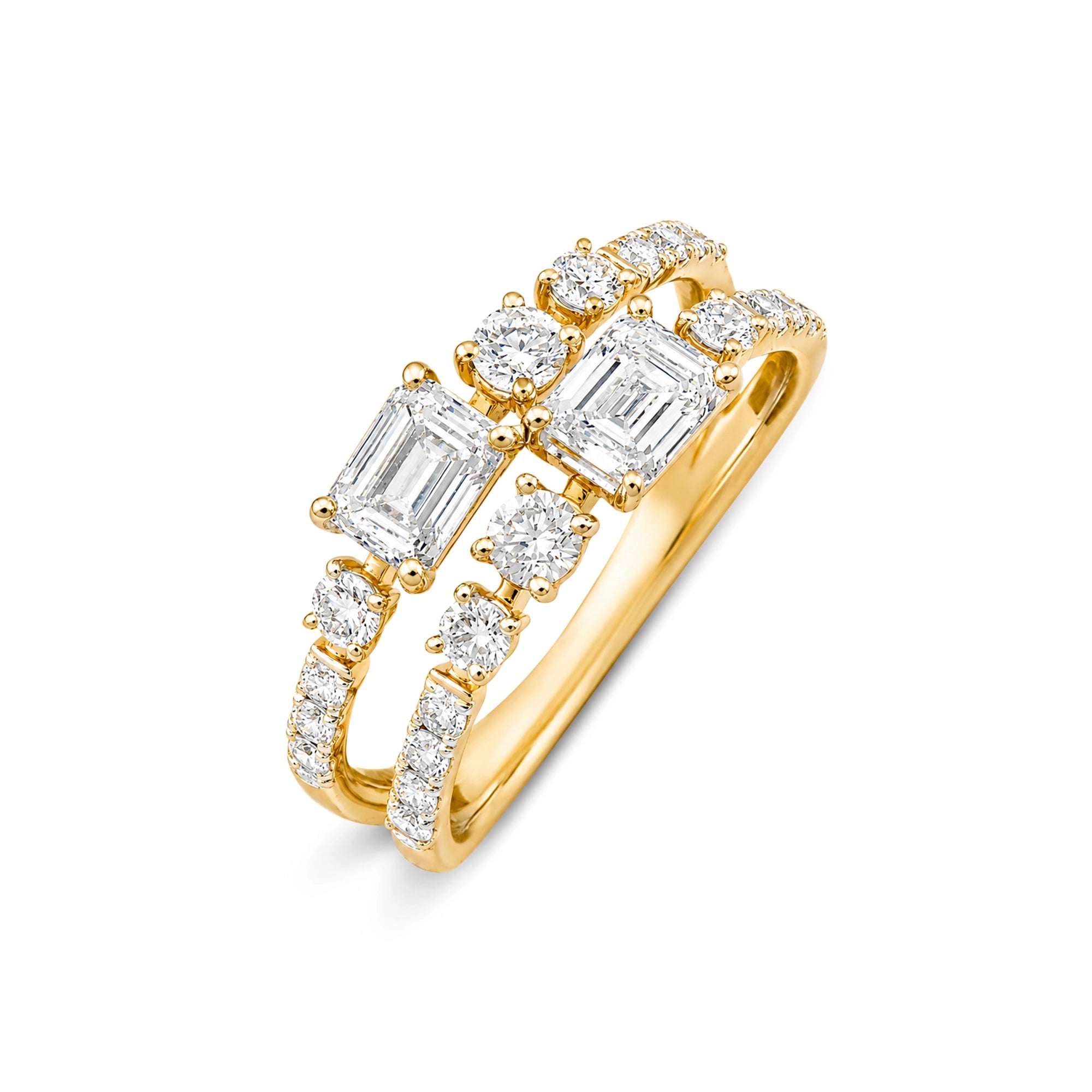 Asscher Cut Double Band Mixed Stone Ring
