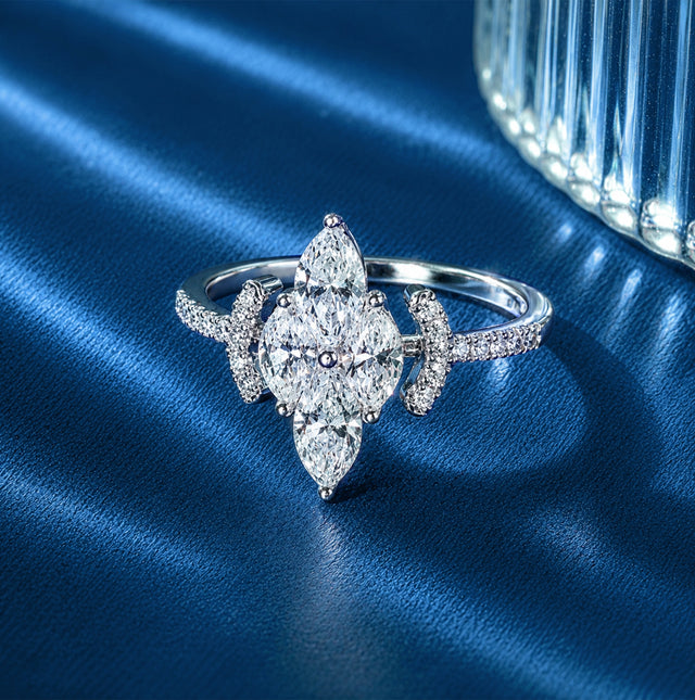 Marquise Cut Four-Point Star Cluster Ring