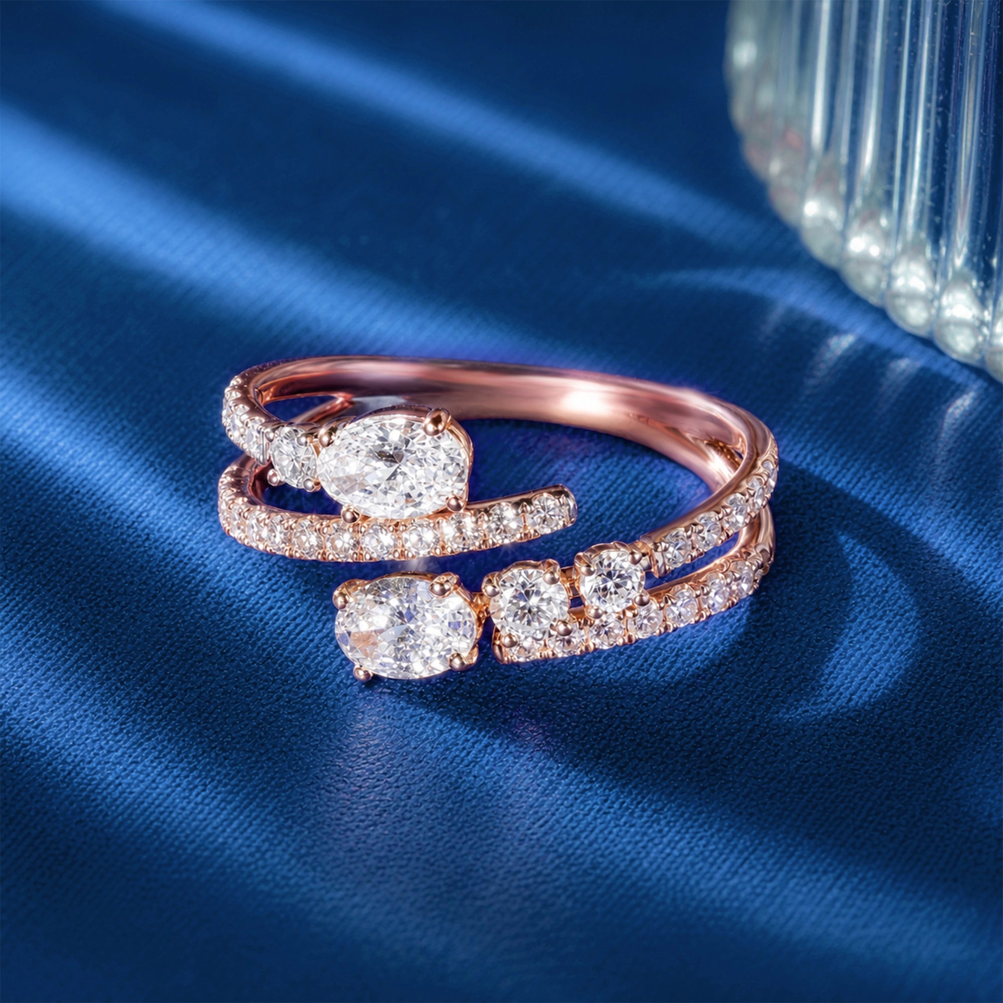 Oval Cut Spiral Wrap Double Pavé Ring
