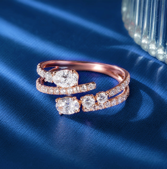 Oval Cut Spiral Wrap Double Pavé Ring