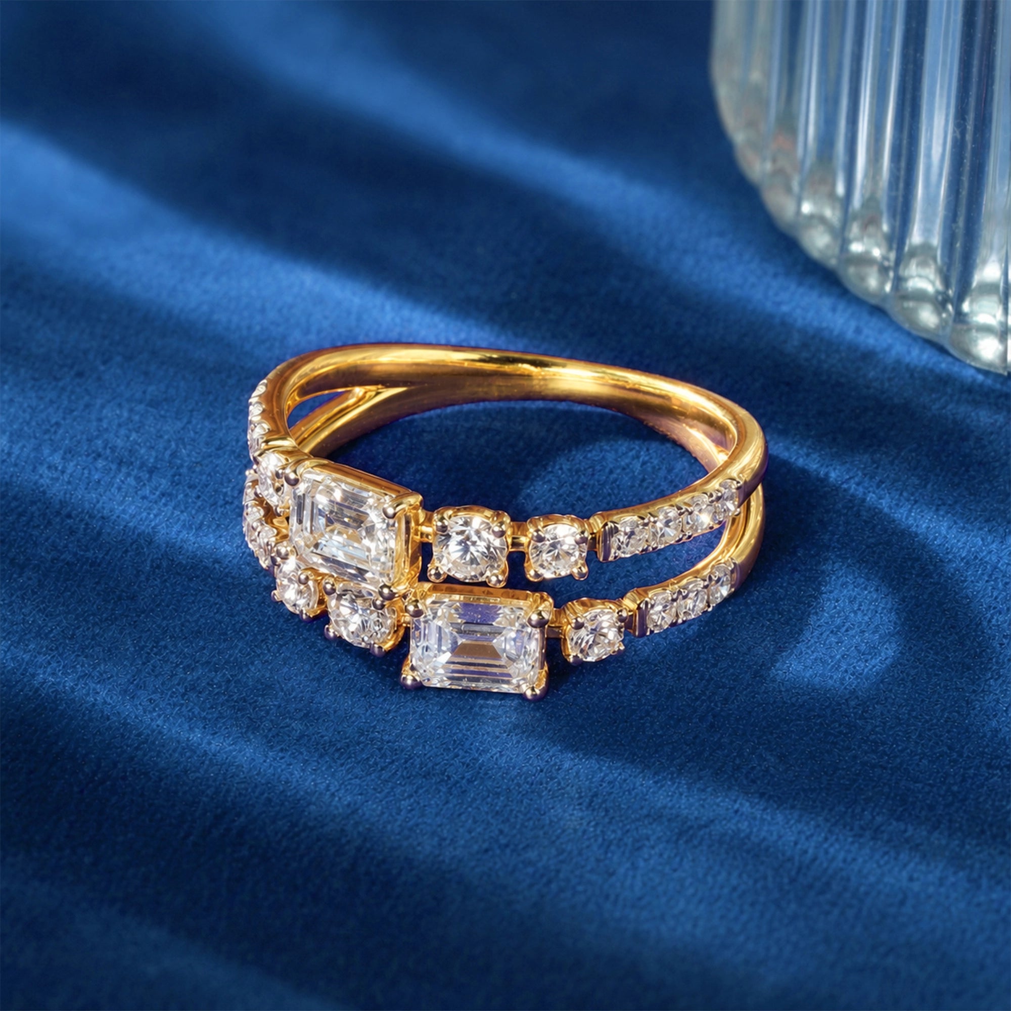 Asscher Cut Double Band Mixed Stone Ring