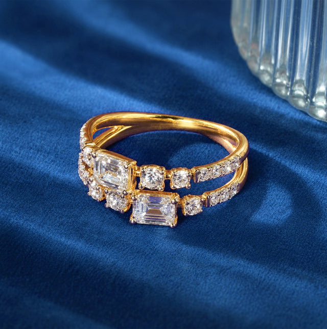 Asscher Cut Double Band Mixed Stone Ring