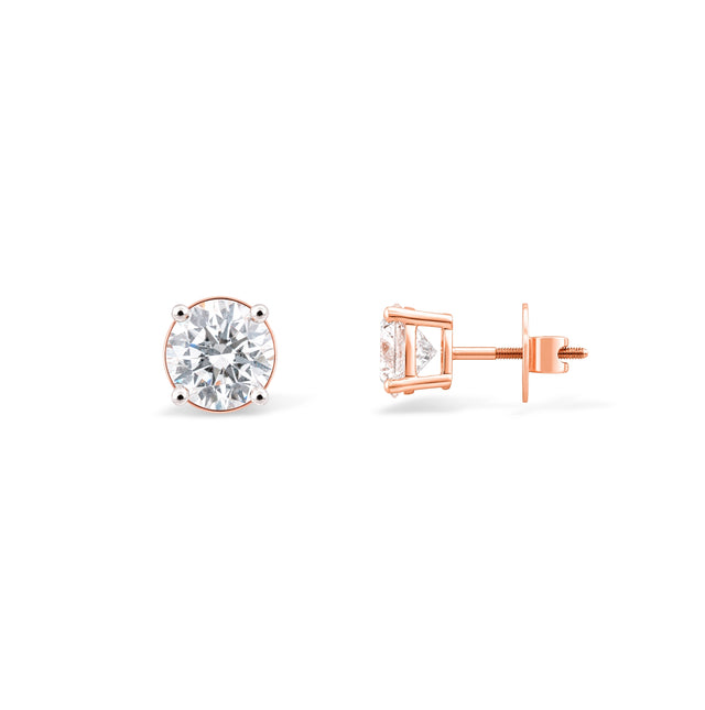 Round Brilliant Solitaire Stud Earrings — Yellow Gold