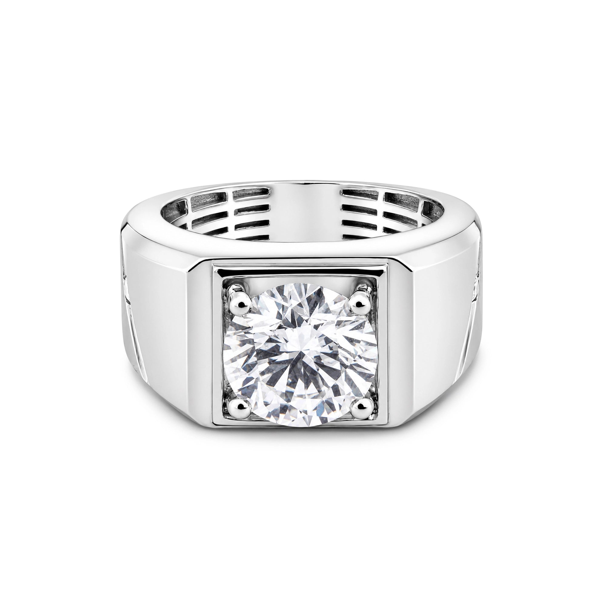 Square Bezel Round Brilliant Men's Solitaire Ring