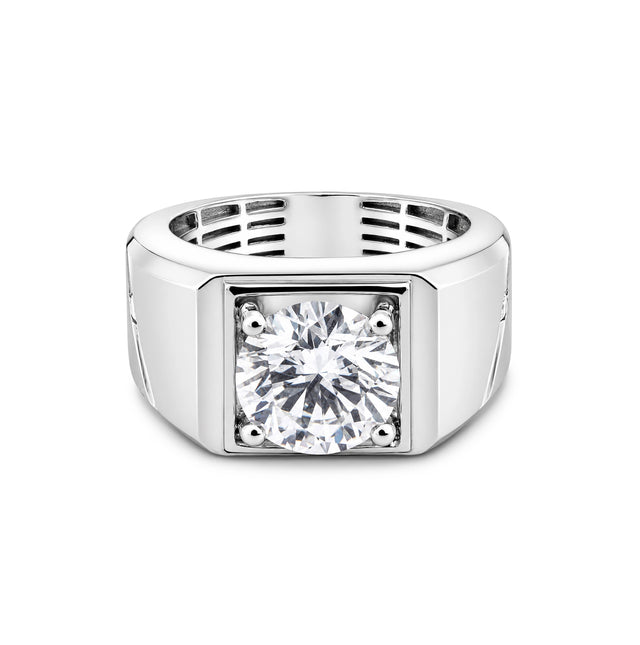 Square Bezel Round Brilliant Men's Solitaire Ring