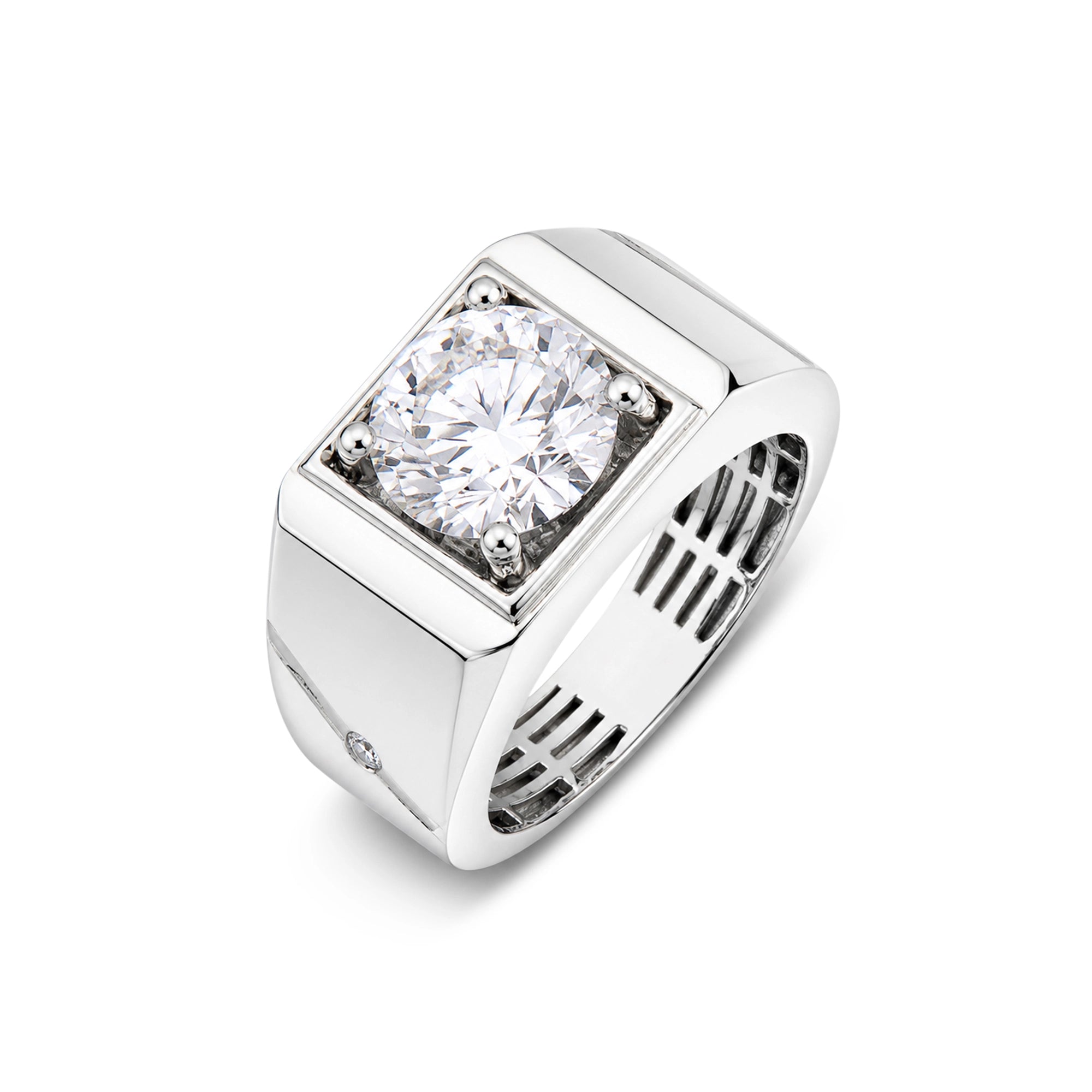 Square Bezel Round Brilliant Men's Solitaire Ring