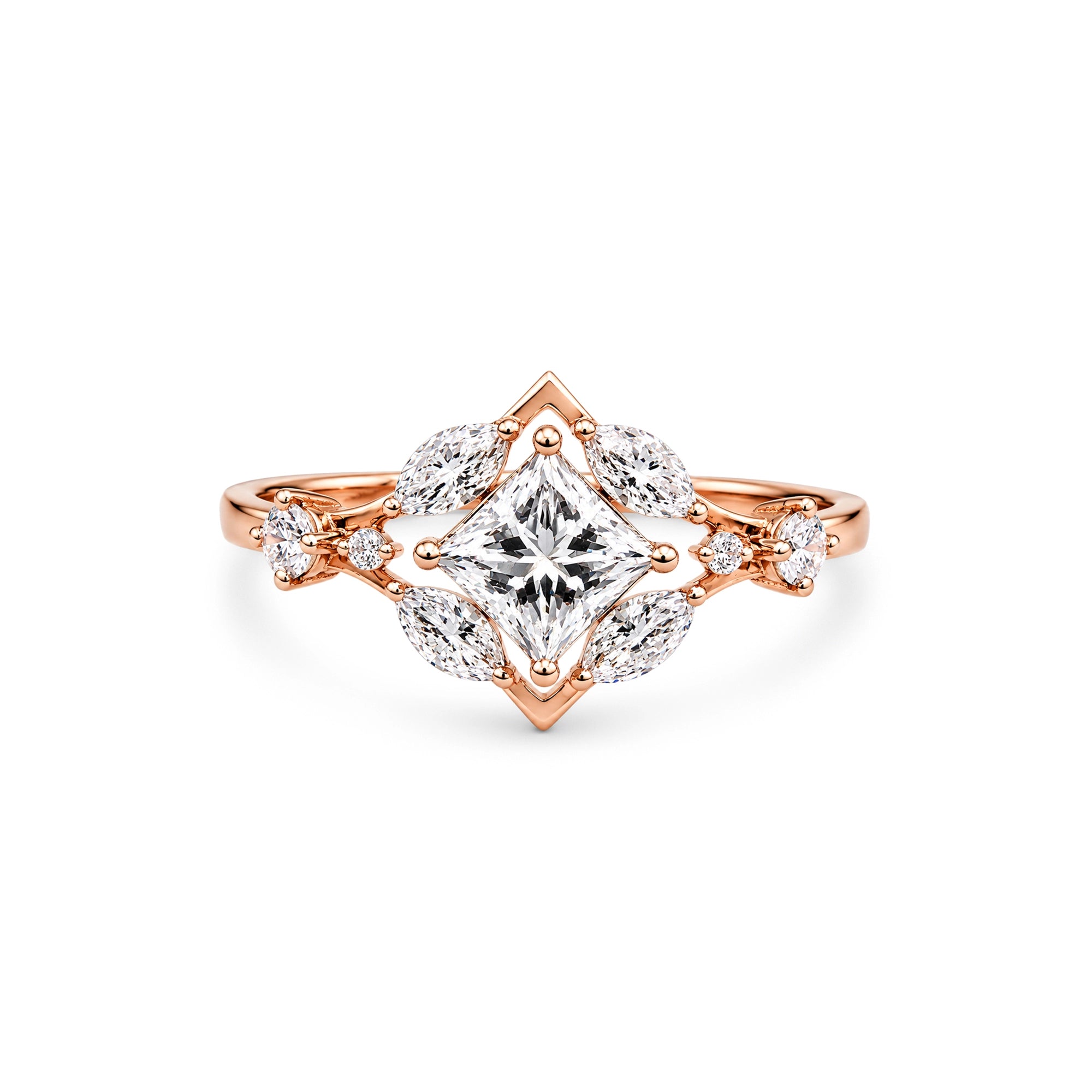 Princess Cut Scattered Marquise Cluster Ring
