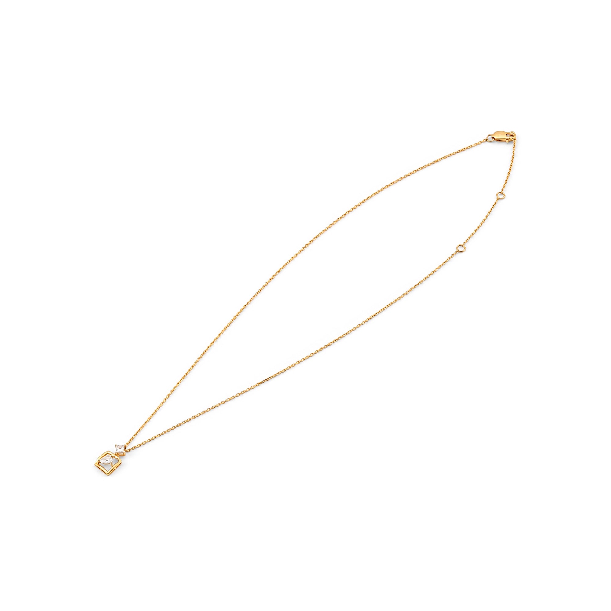 Pear Cut Floating Square Frame Pendant Necklace