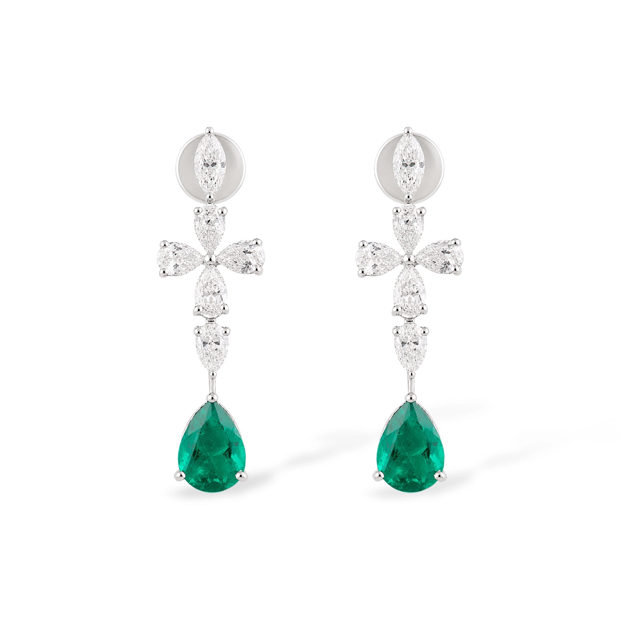 Emerald Drop Diamond Cluster Earrings