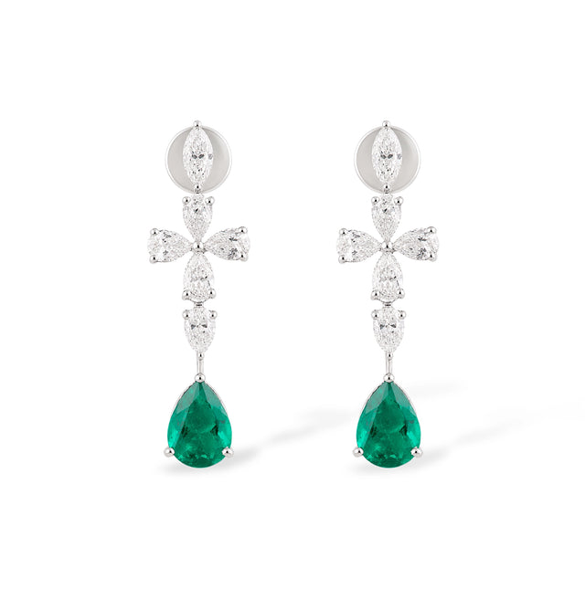 Emerald Drop Diamond Cluster Earrings