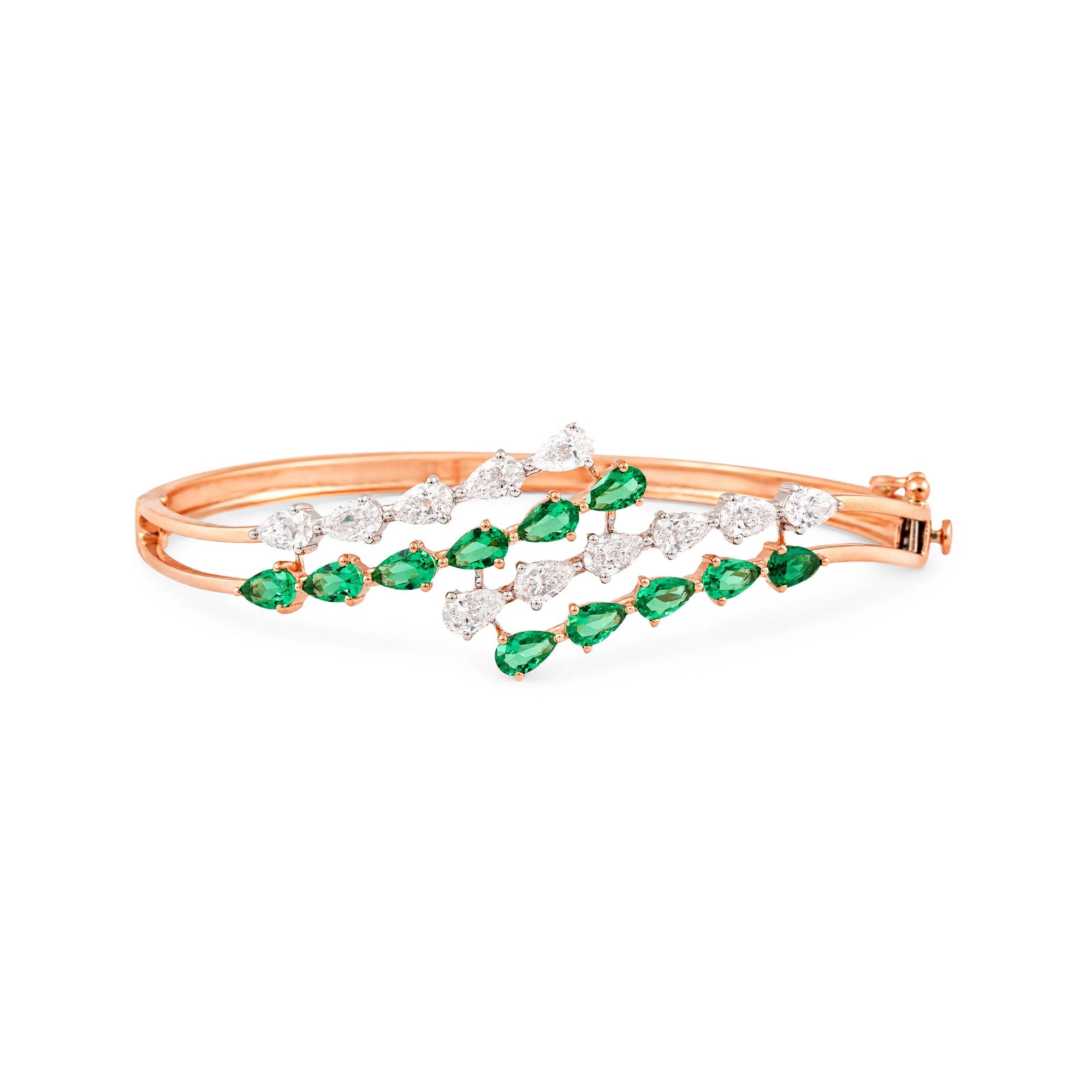 Pear and Emerald Stone Rose Gold Bangle