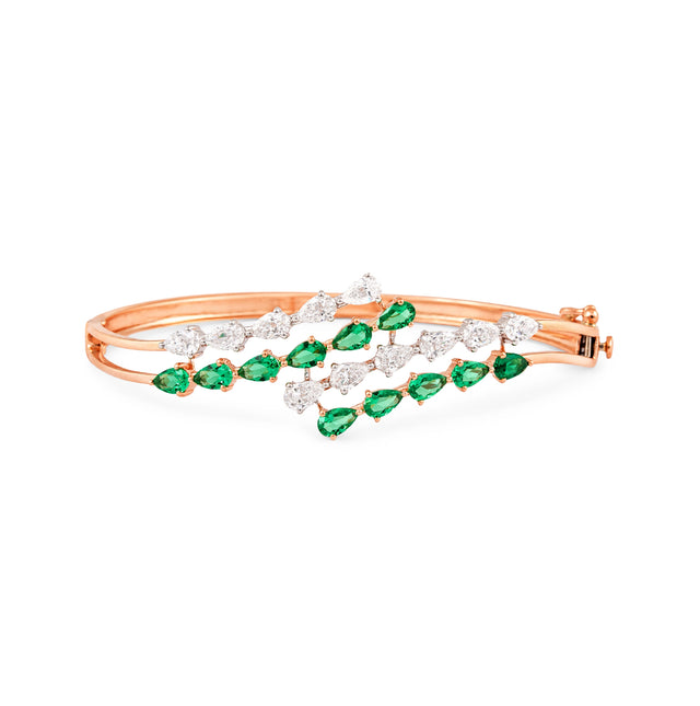 Pear and Emerald Stone Rose Gold Bangle