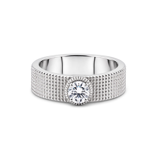Square Bezel Round Brilliant Men's Solitaire Ring