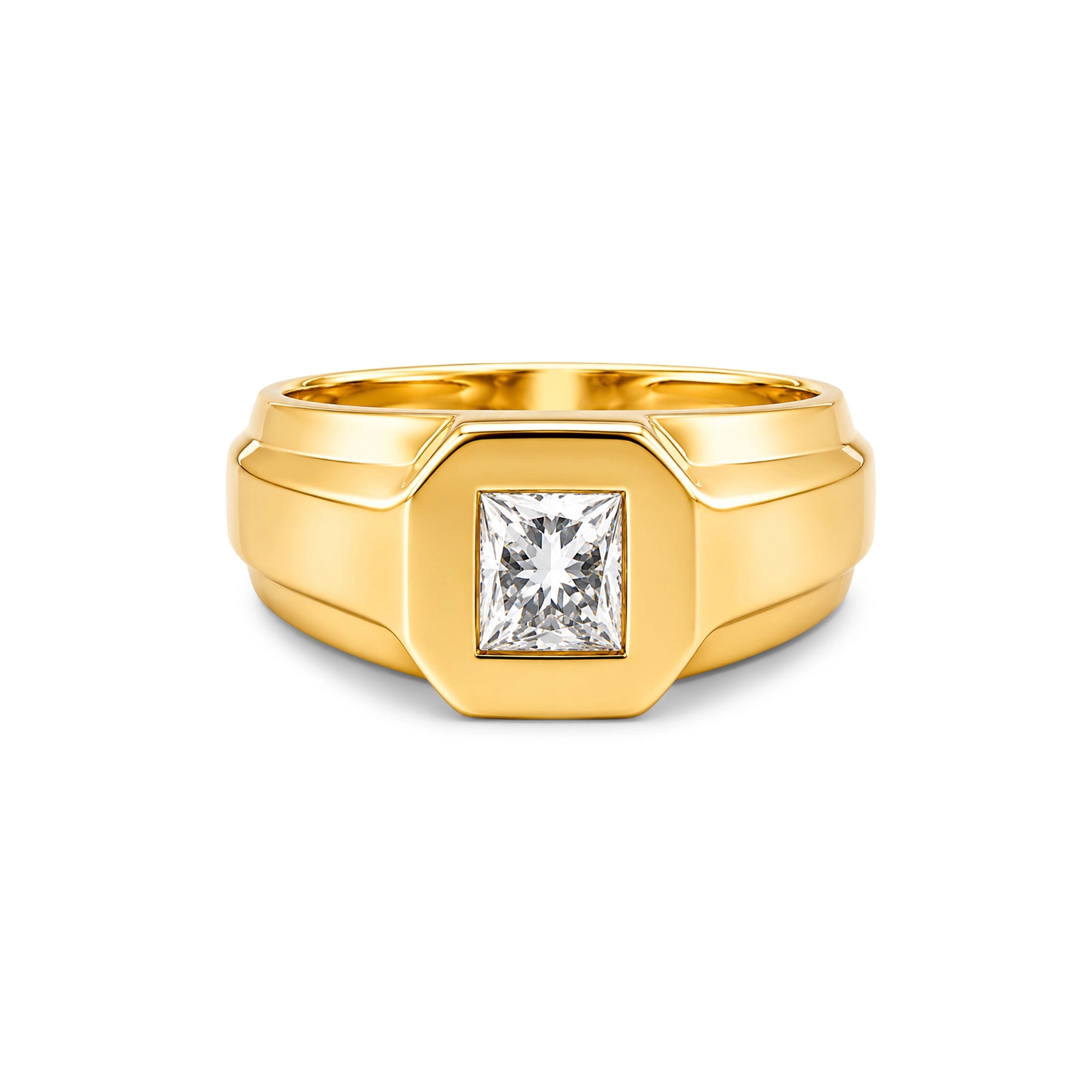 Bezel Princess Cut Men's Solitaire Ring