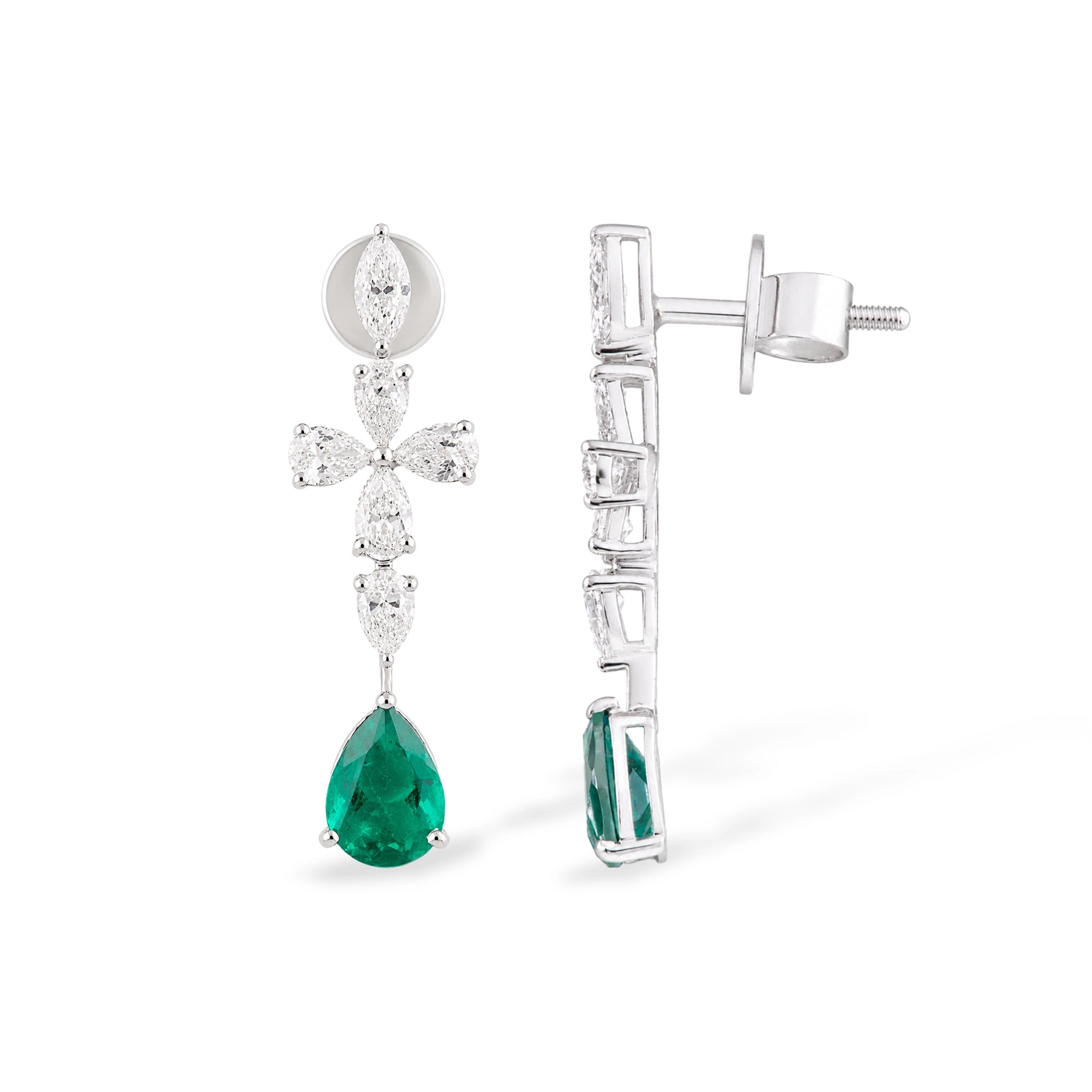 Emerald Drop Diamond Cluster Earrings