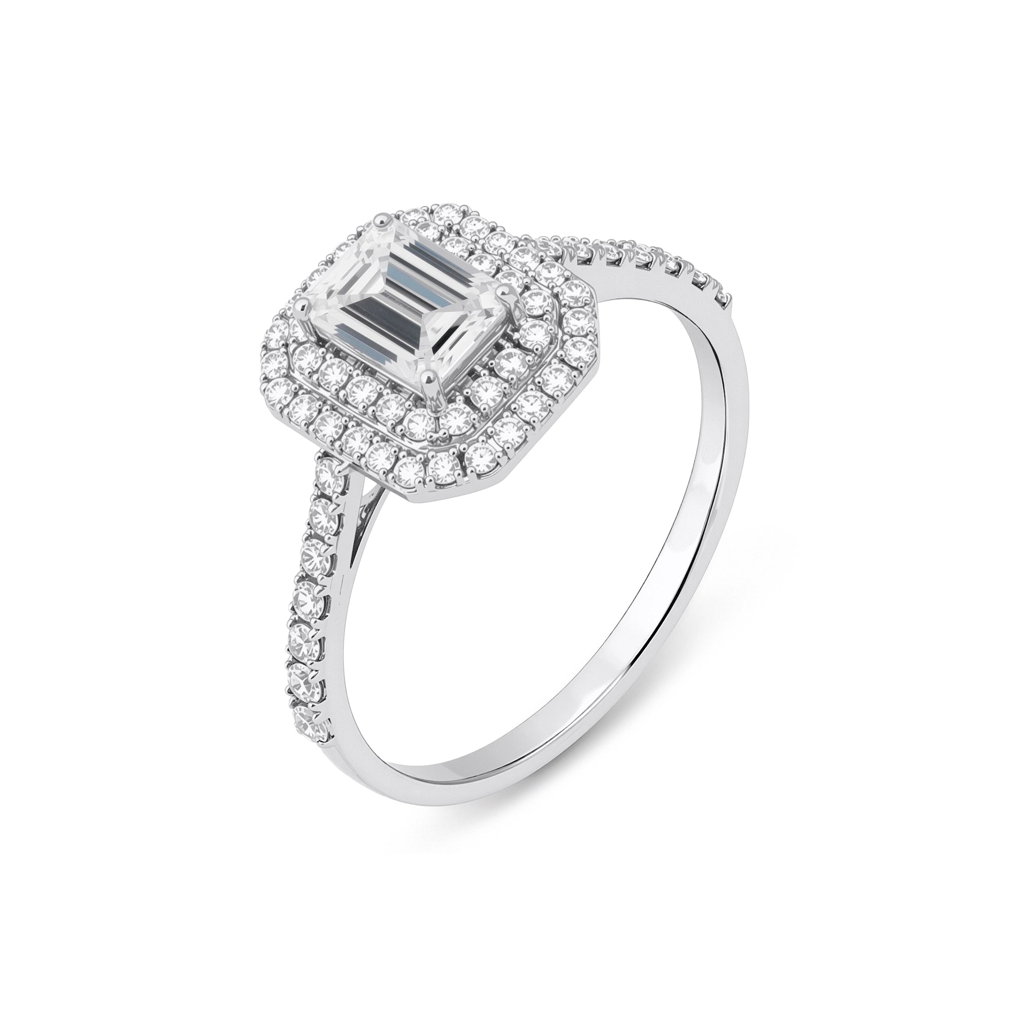 Emerald Cut Double Halo Pavé Engagement Ring