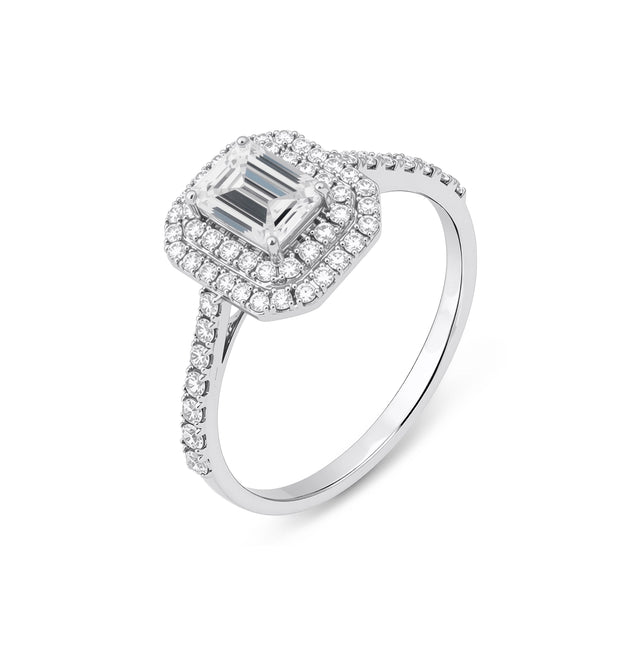 Emerald Cut Double Halo Pavé Engagement Ring