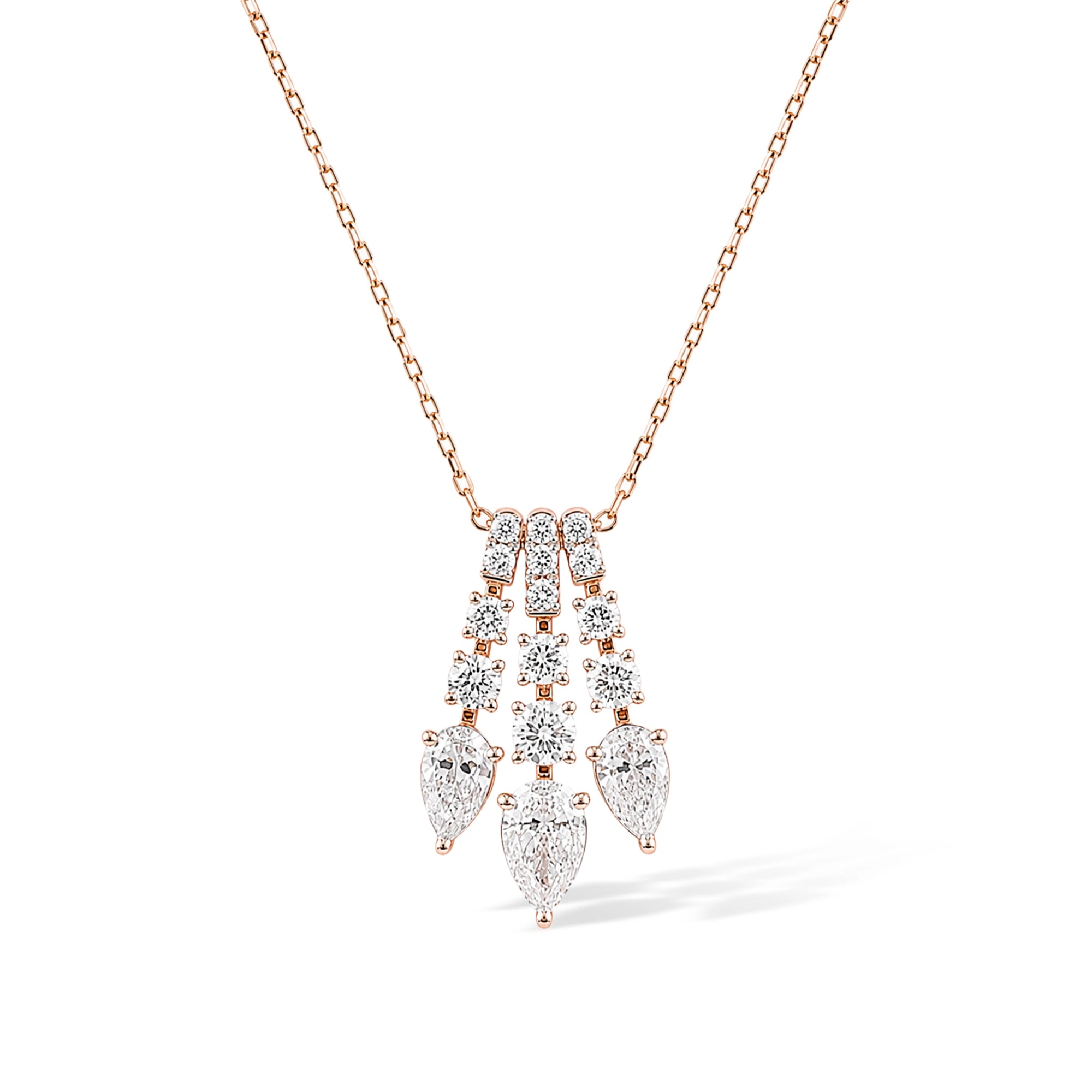 Cascading Pear Diamond Pendant, Rose Gold