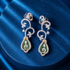 Botanical Scroll and Emerald Teardrop Drop Earrings