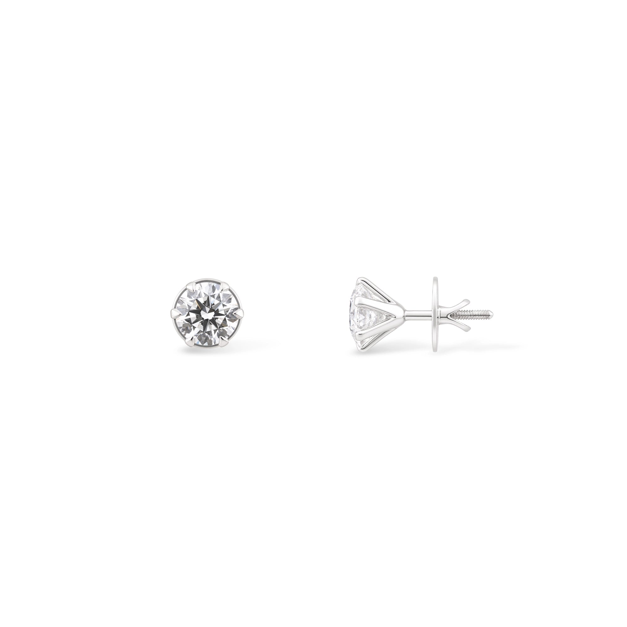 Round Brilliant Solitaire Stud Earrings — White Gold