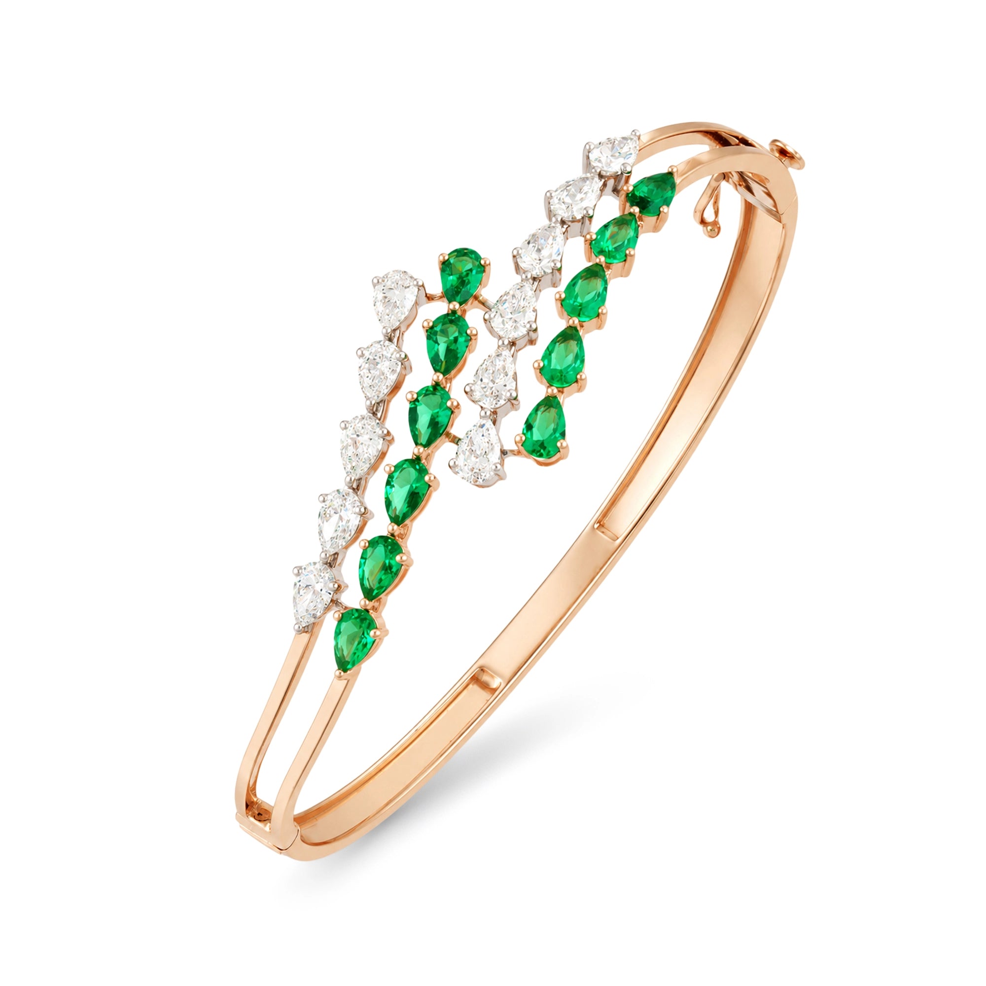 Pear and Emerald Stone Rose Gold Bangle