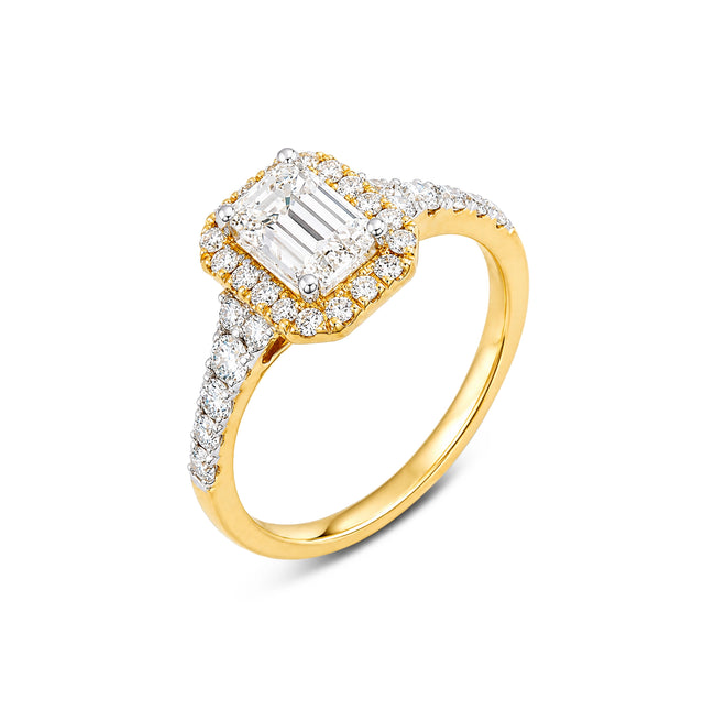 Emerald Cut Halo Pavé Band Ring