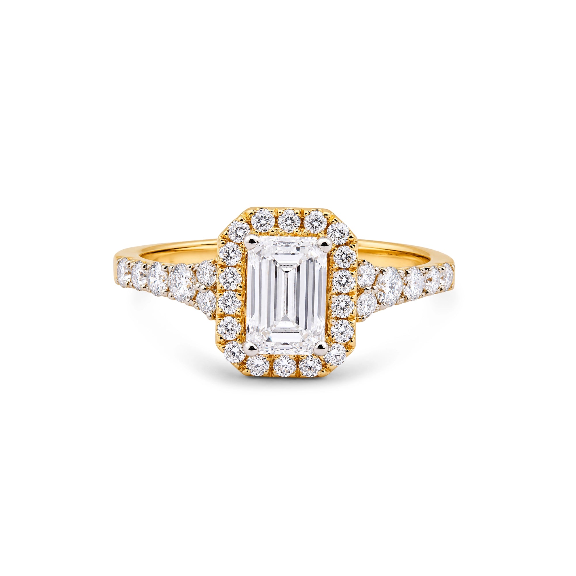 Emerald Cut Halo Pavé Band Ring