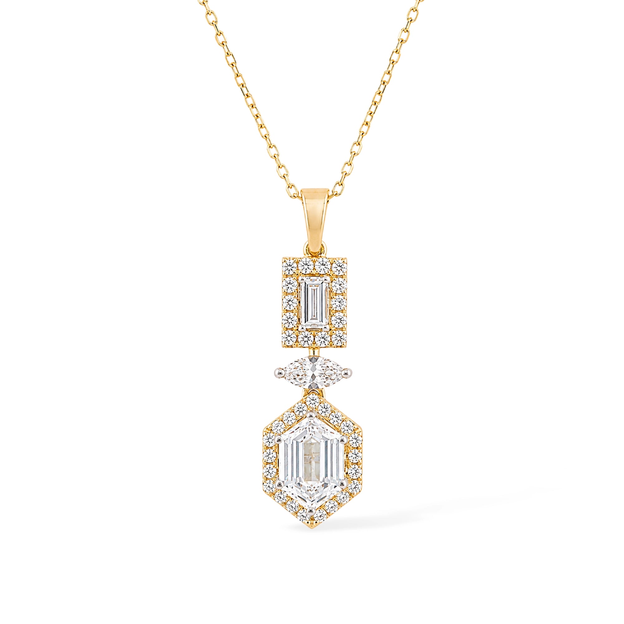 Two Tier Hexagon Pendant, Yellow Gold