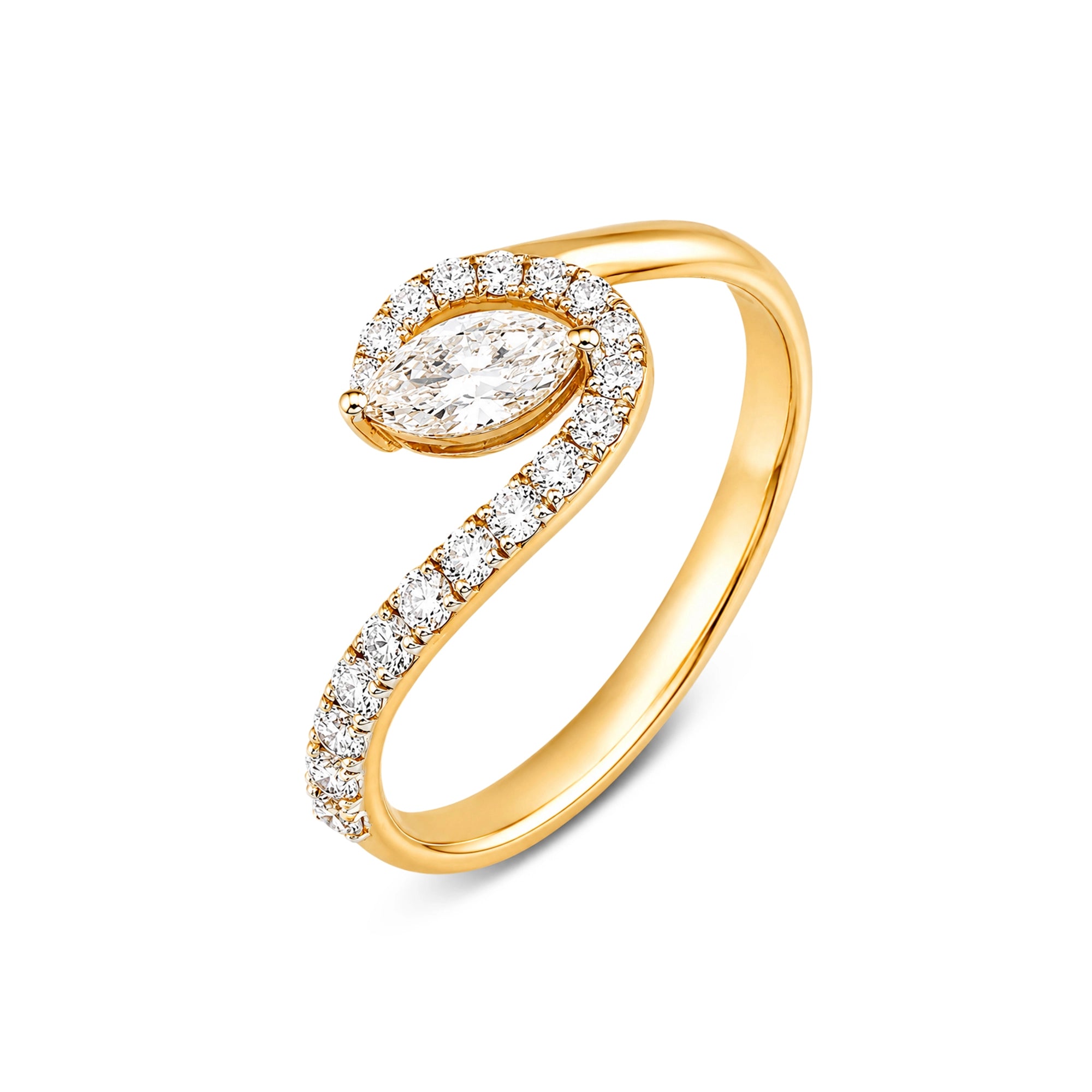 Marquise Cut Swirl Pavé Bypass Ring
