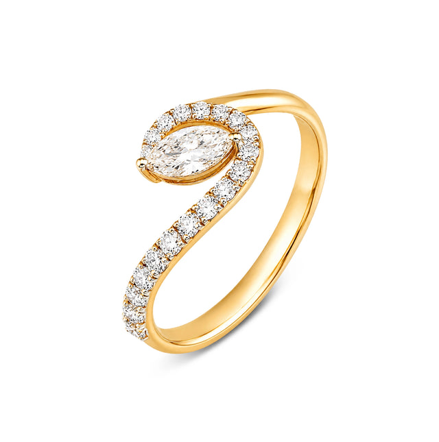 Marquise Cut Swirl Pavé Bypass Ring