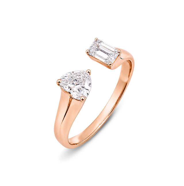 Pear & Emerald Cut Toi et Moi Open Ring
