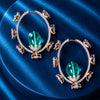 Diamond Pavé Oval Hoop with Emerald Cabochon Earrings