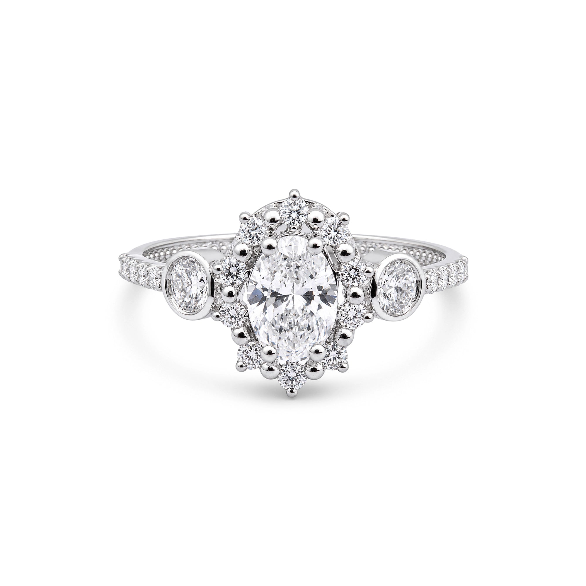 Round Brilliant Vintage Cluster Bezel Accent Ring