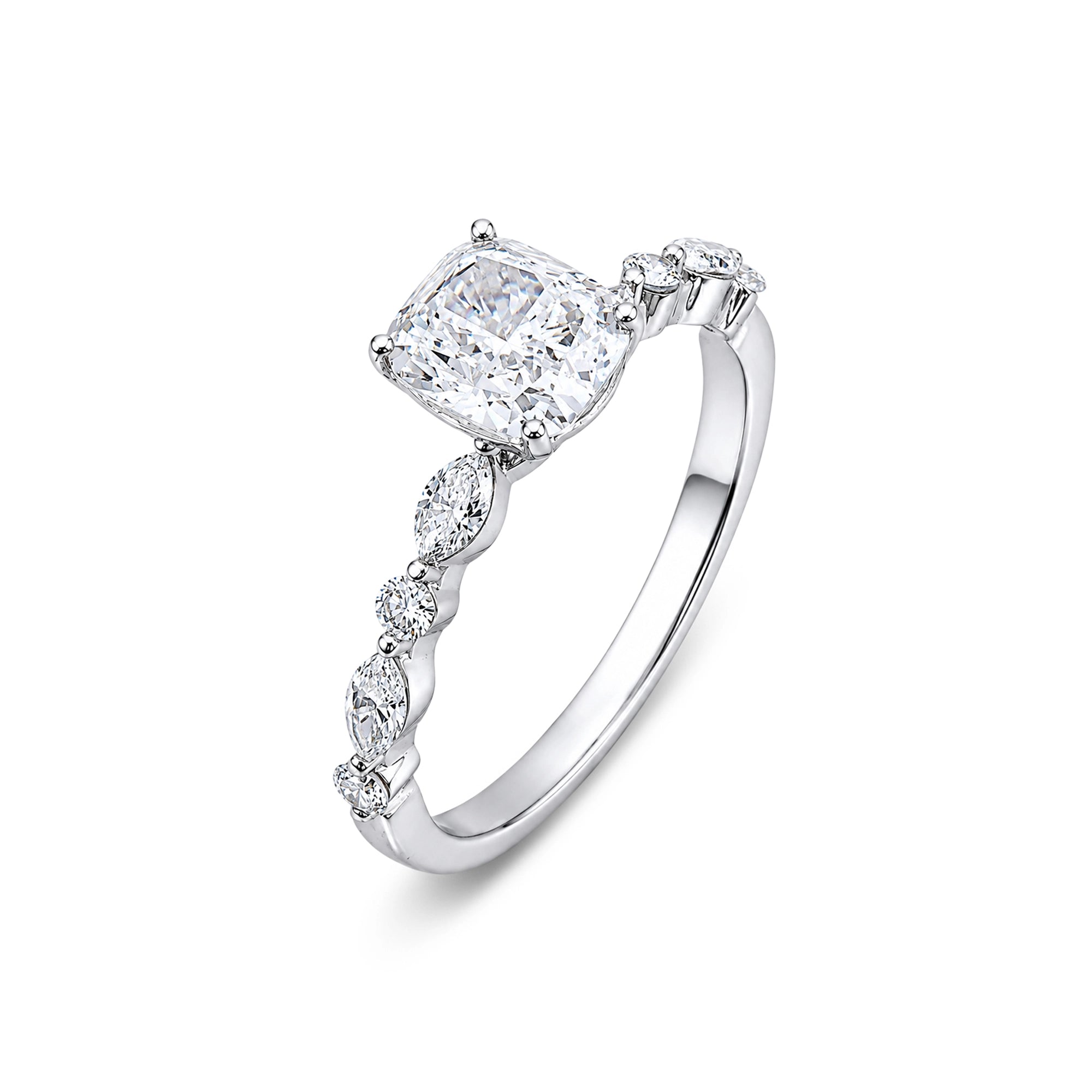 Cushion Cut Marquise Accent Solitaire Ring