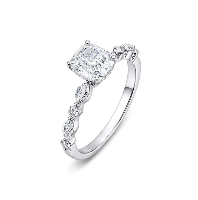 Cushion Cut Marquise Accent Solitaire Ring