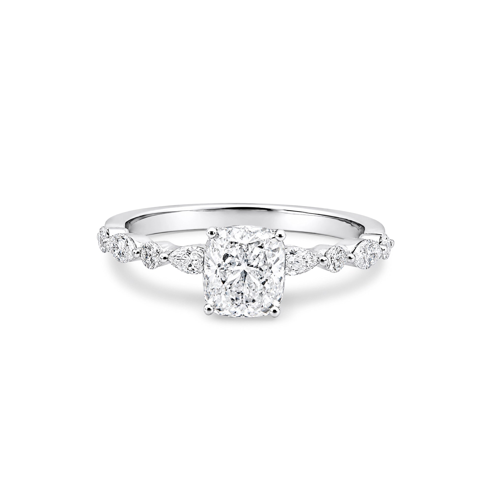 Cushion Cut Marquise Accent Solitaire Ring
