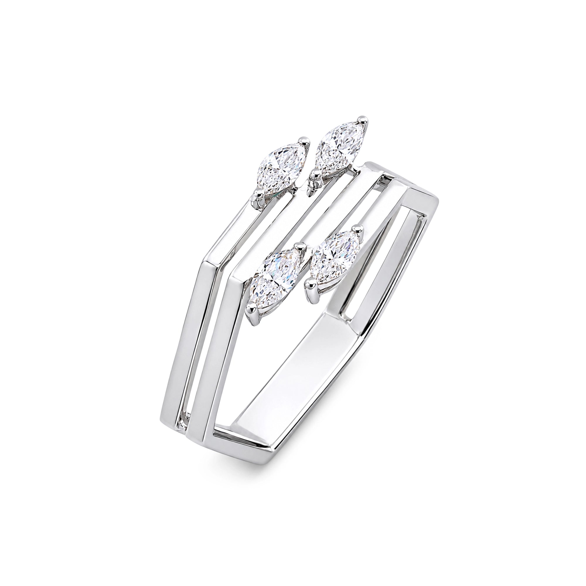 Marquise Cut Geometric Double Band Ring