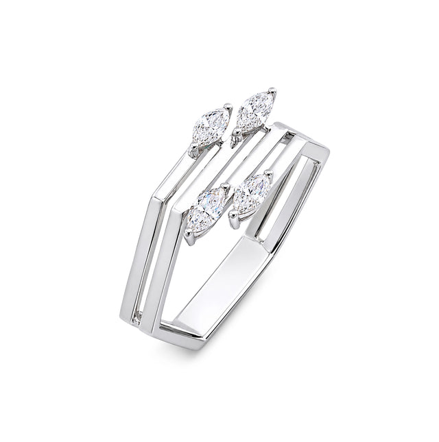 Marquise Cut Geometric Double Band Ring