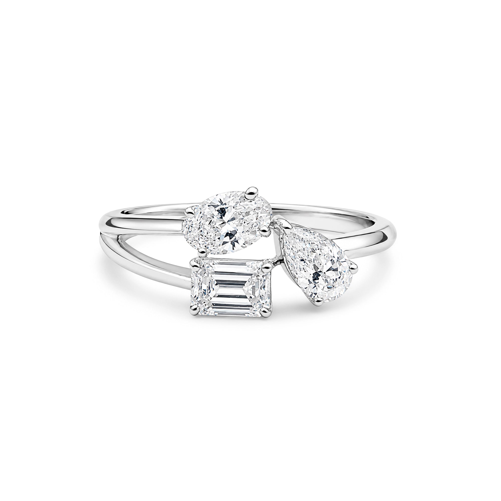 Emerald & Oval Cut Three-Stone Open Ring