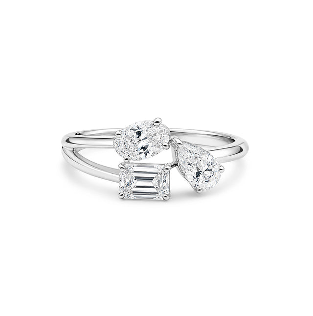 Emerald & Oval Cut Three-Stone Open Ring