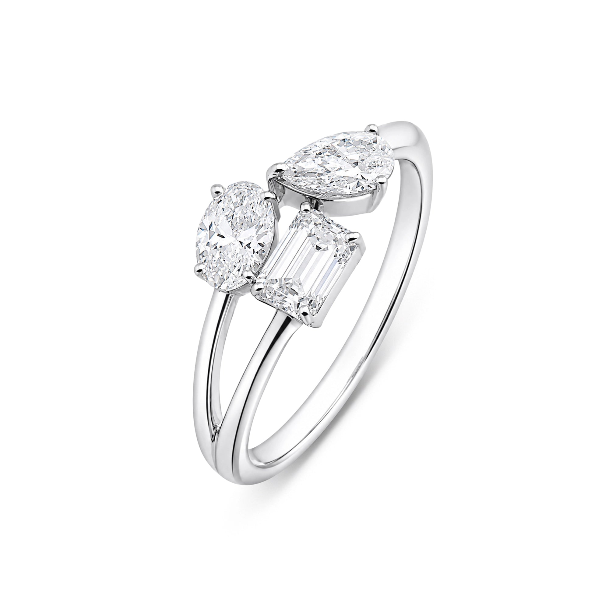 Emerald & Oval Cut Three-Stone Open Ring